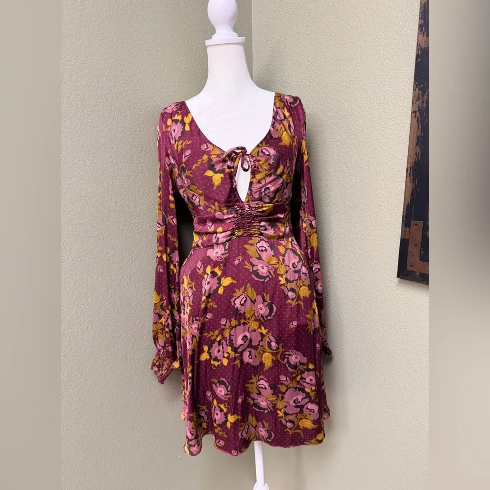 Free People Morning Floral Burgundy Mini Dress